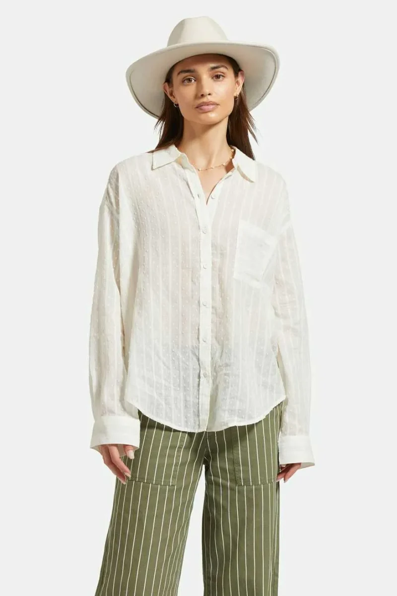 east side white long sleeve boxy woven shirt