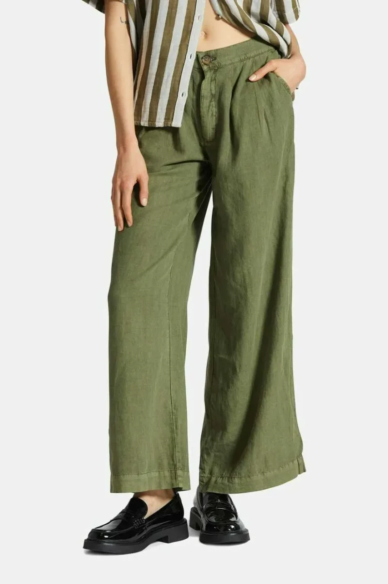 eco friendly linen wide leg pants sea kelp