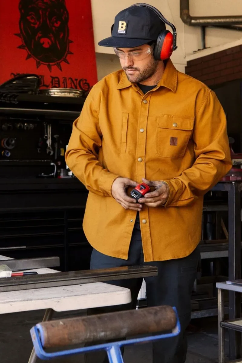 golden brown stretch long sleeve overshirt for builders