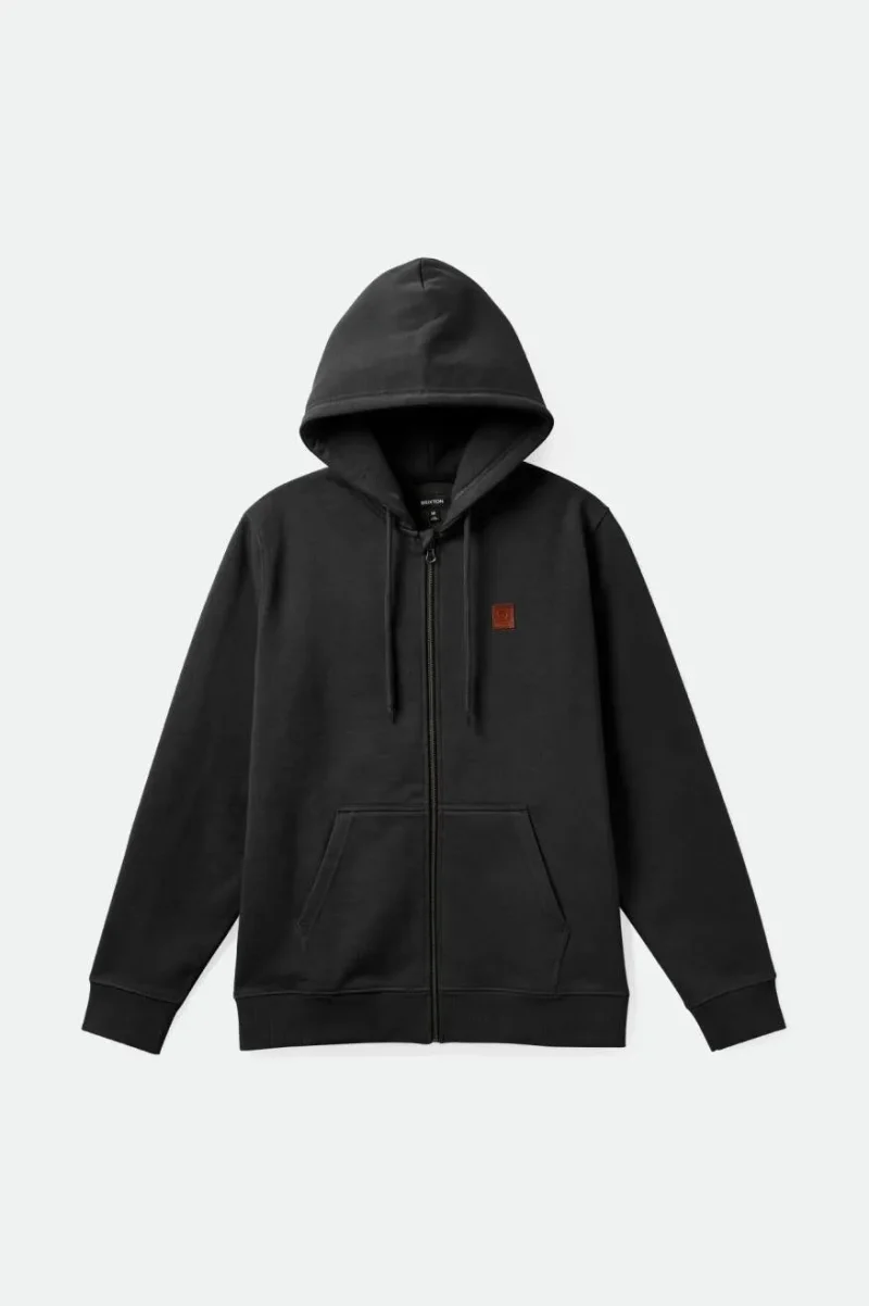 heavyweight fleece full zip hoodie water resistant washed black