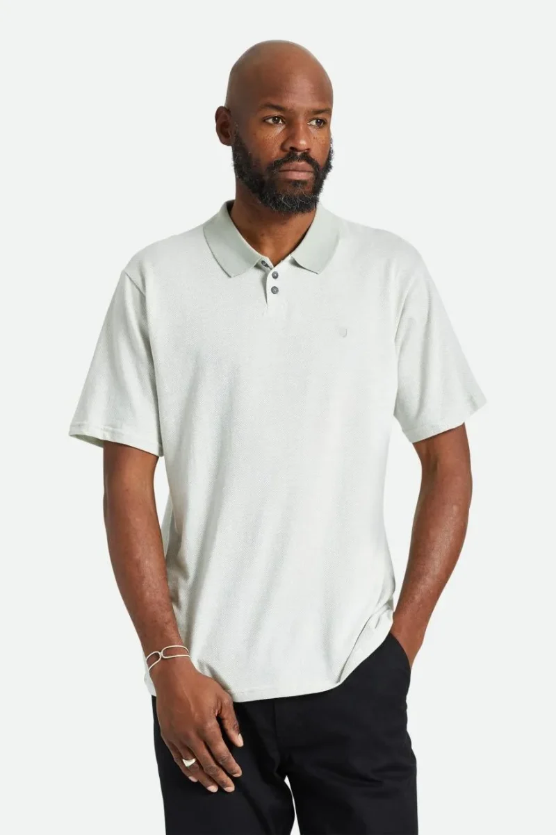 herringbone s s polo shirt mineral grey off white