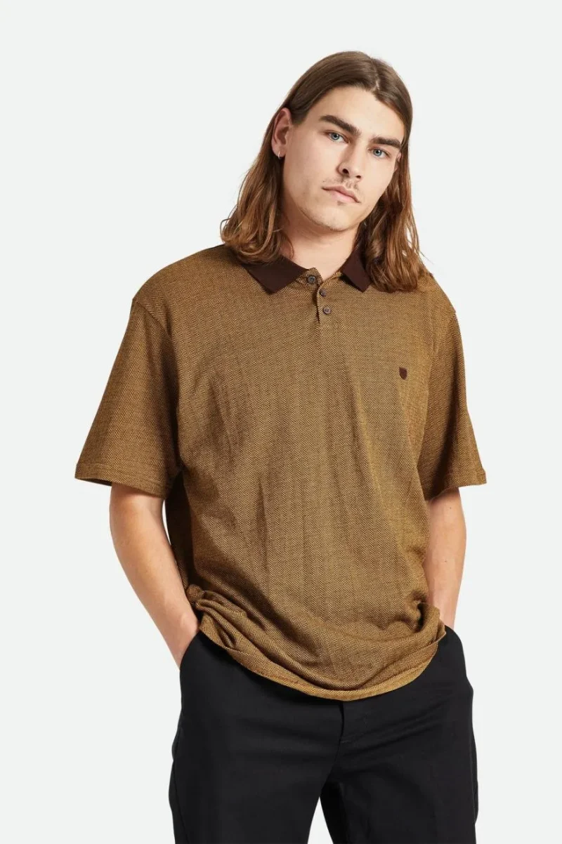 herringbone shield polo shirt dark earth antelope