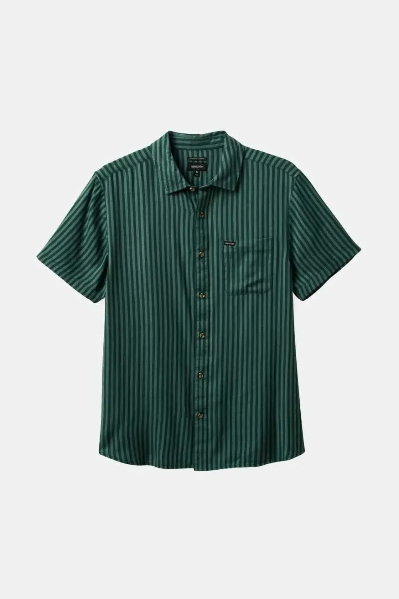 herringbone woven shirt trekking green stripes