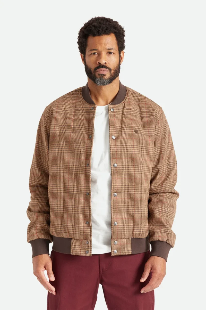 houndstooth bomber jacket brown dillinger