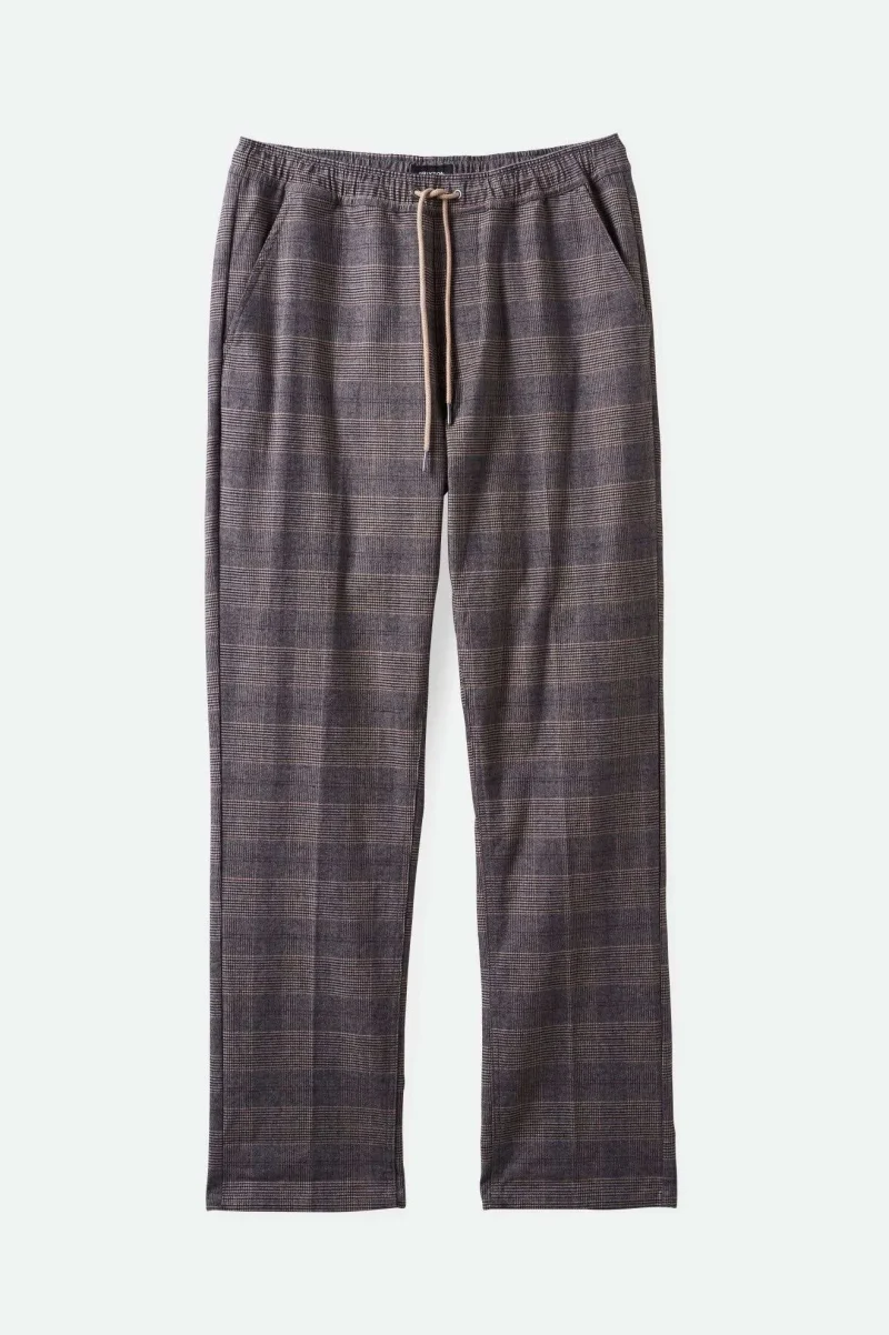 houndstooth e waist relaxed pants brown cream