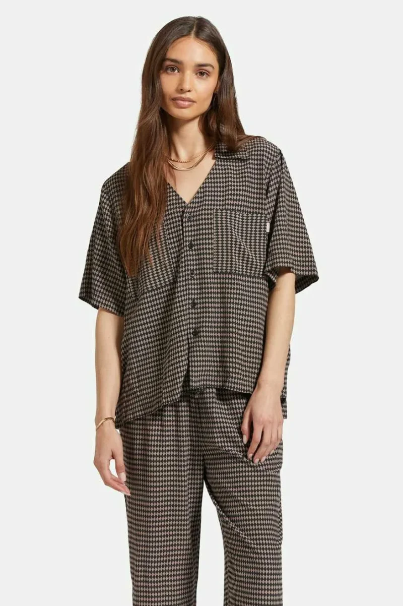 hudson summer woven shirt black grey diamond check