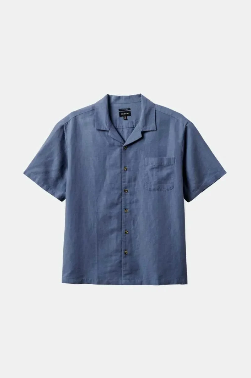 linen camp collar shirt flint stone blue