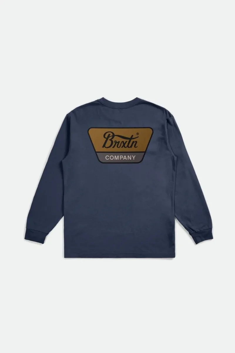 linwood long sleeve tee washed navy brown dusk