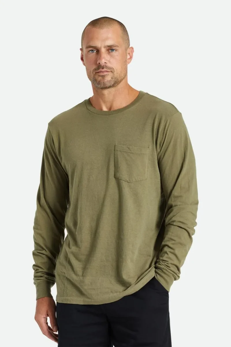 long sleeve pocket tee olive green