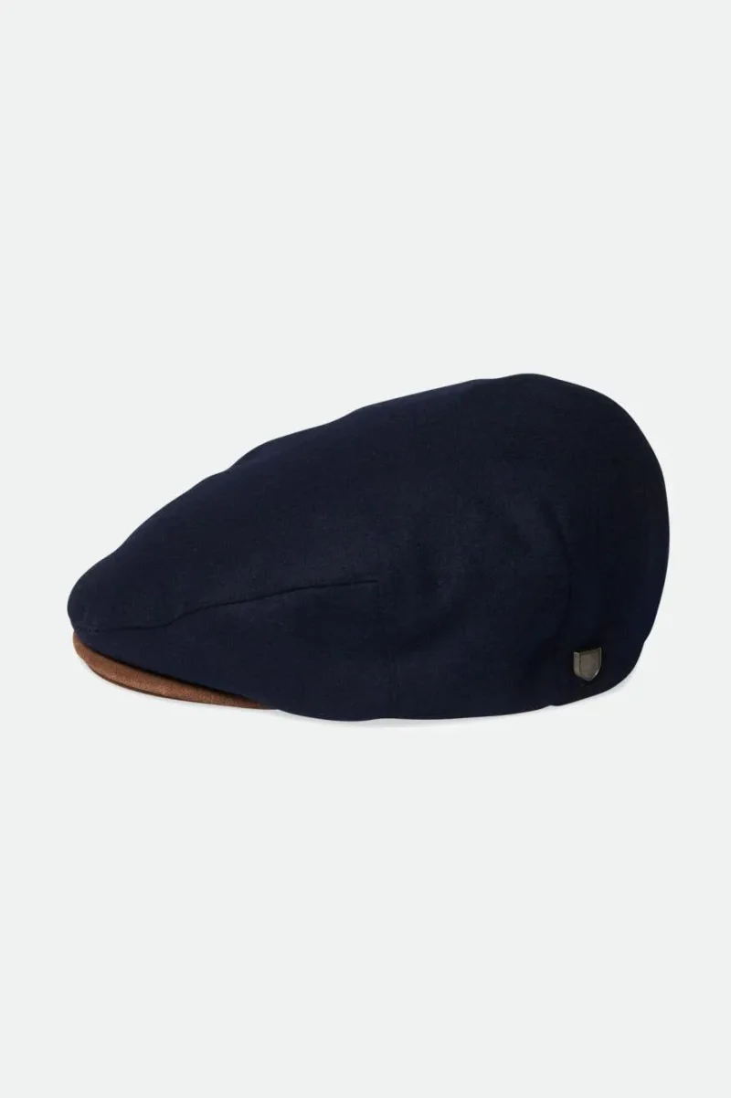 melton wool driver cap washed navy light brown