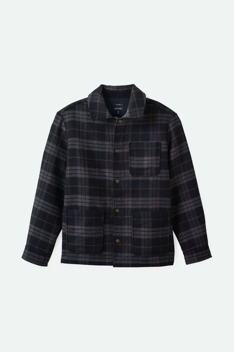 men s plaid chore jacket black charcoal