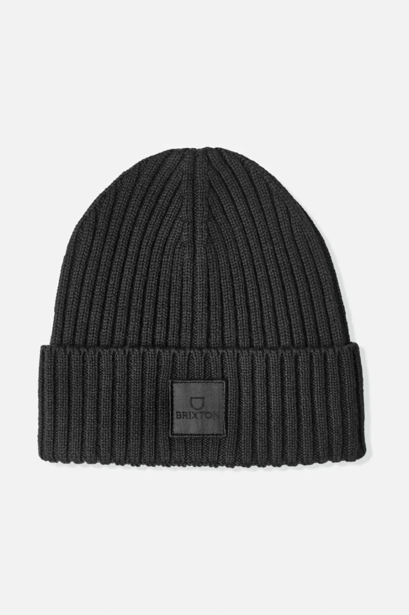 merino wool black beanie hat alpha square