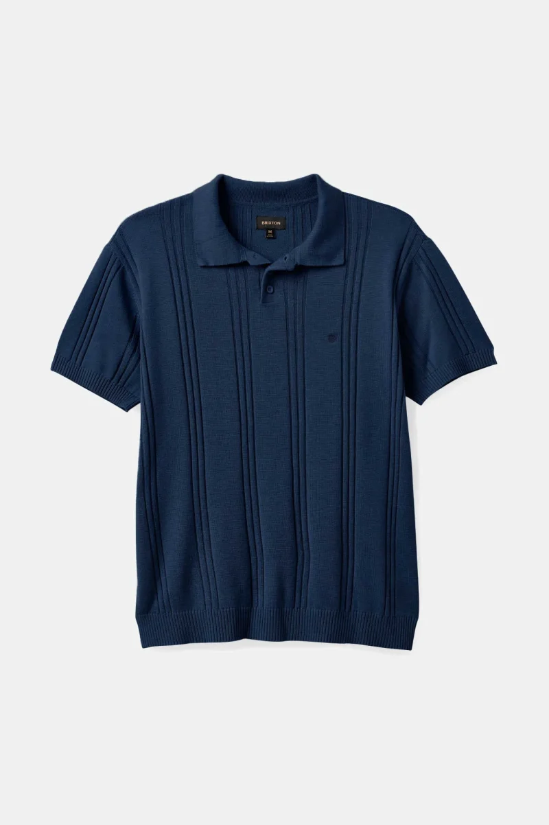 merino wool short sleeve polo washed navy