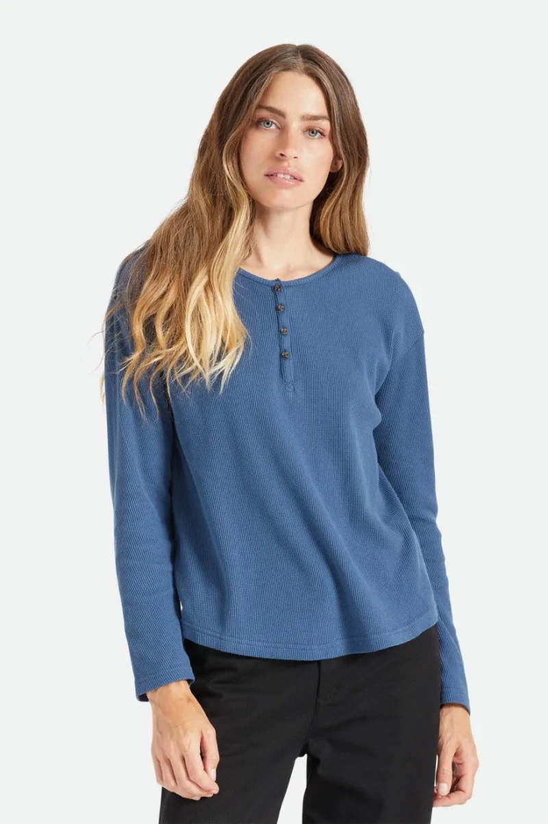 monty long sleeve henley in joe blue