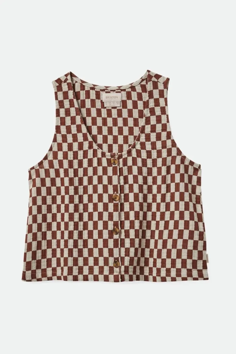 mykonos small check tank top sepia