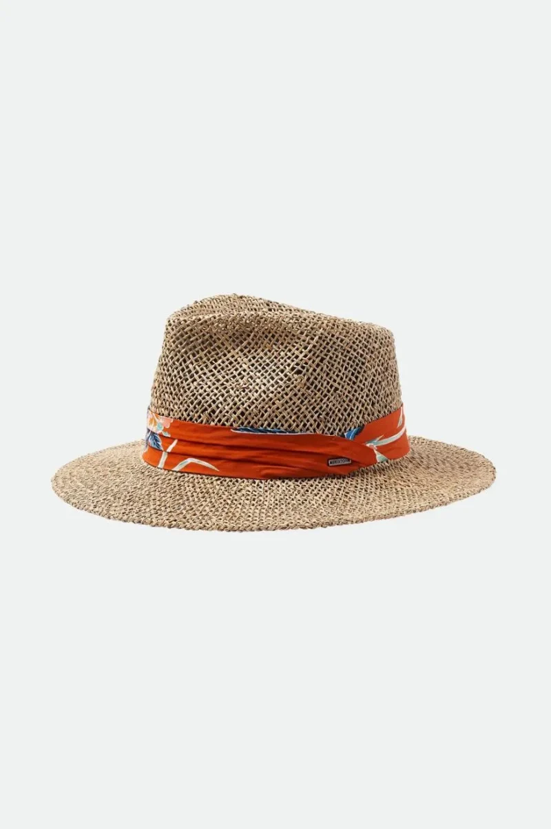 natural burnt red aloha straw fedora hat