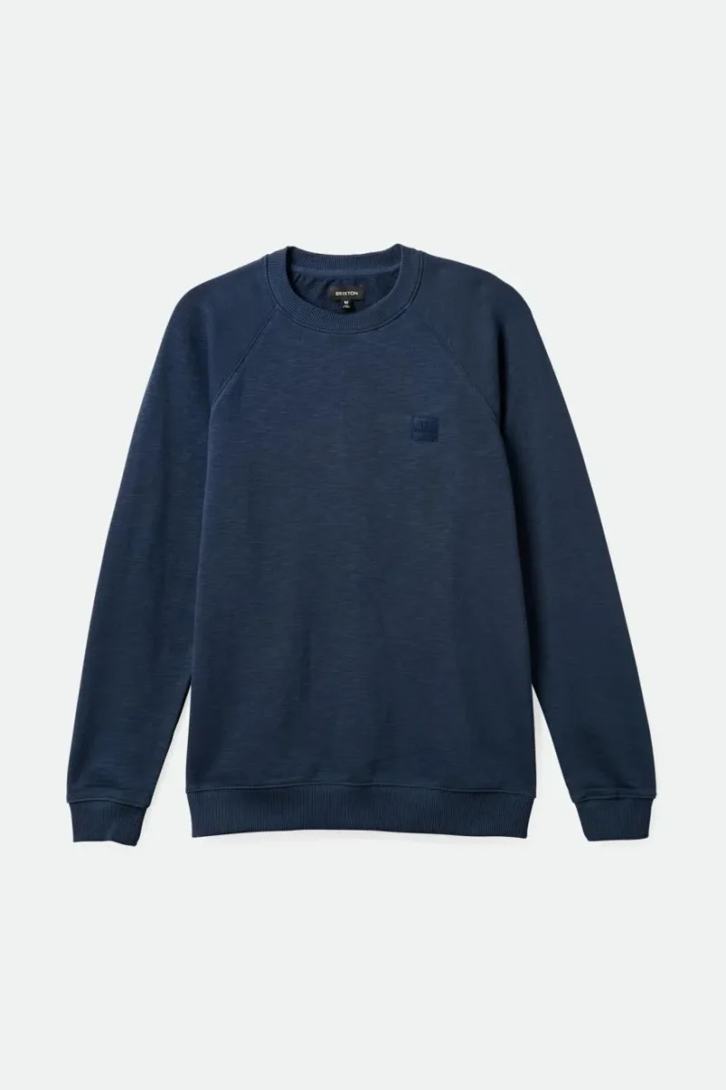 navy slub french terry crew sweatshirt washed finish