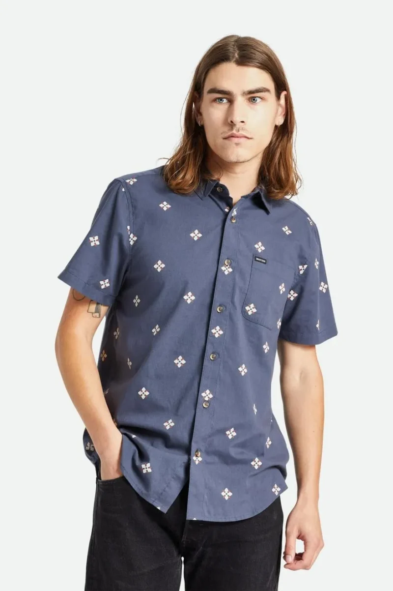 ombre blue bandana floral woven shirt