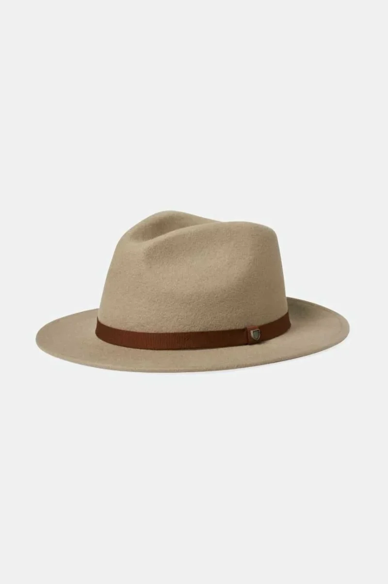 packable timberwolf fedora hat light brown