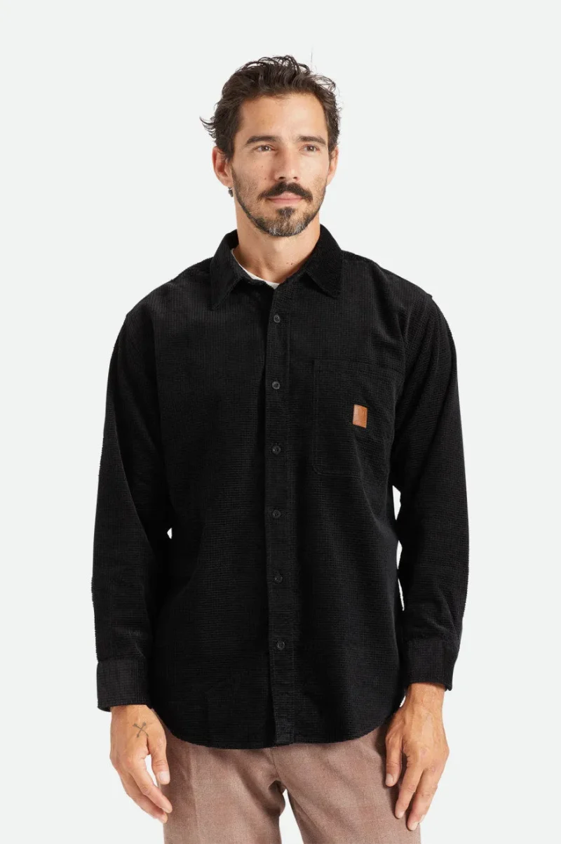 porter long sleeve black waffle corduroy shirt