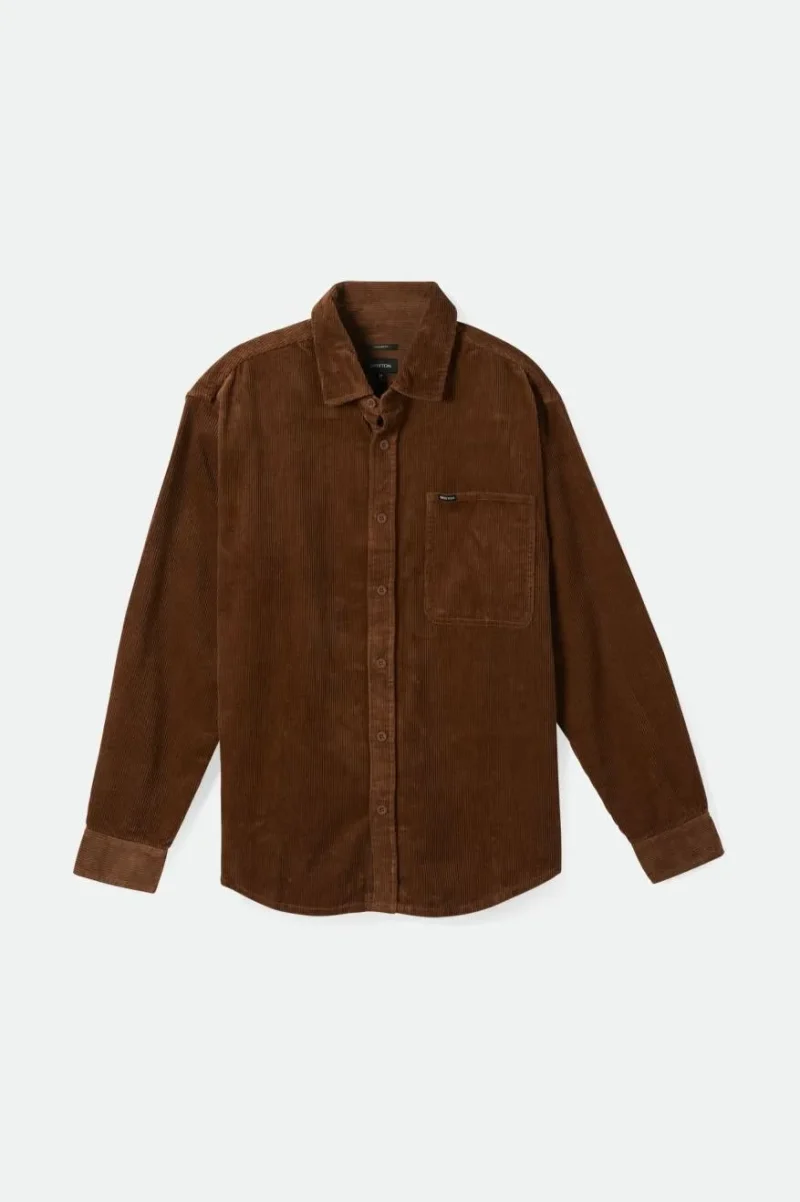 porter long sleeve corduroy overshirt bison brown