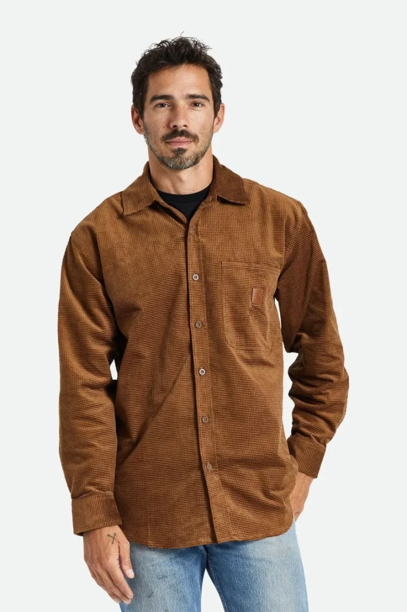 porter long sleeve waffle corduroy shirt bison