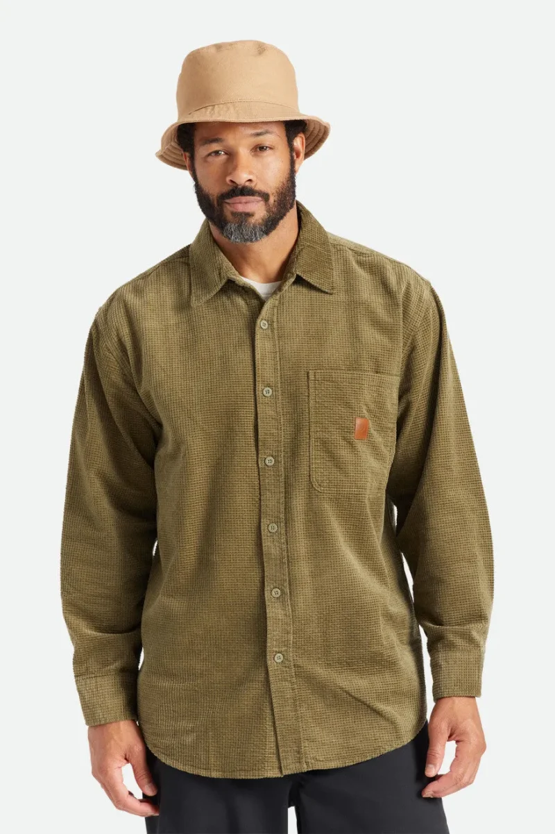 porter long sleeve waffle corduroy shirt military olive