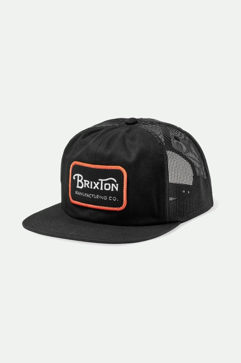 premium trucker hat black orange white