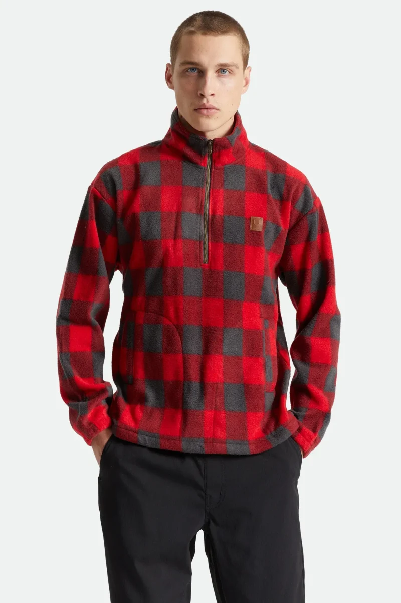 red charcoal plaid 1 2 zip mock neck