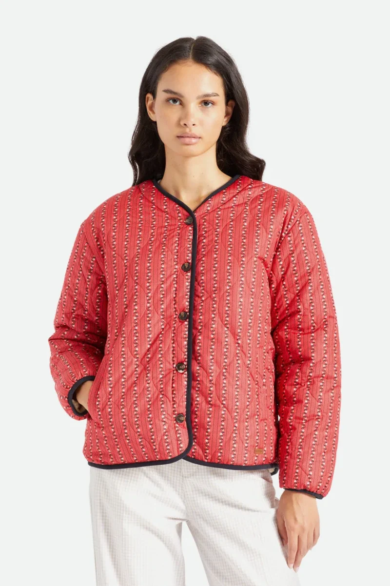 reversible sherpa padded jacket mars red floral