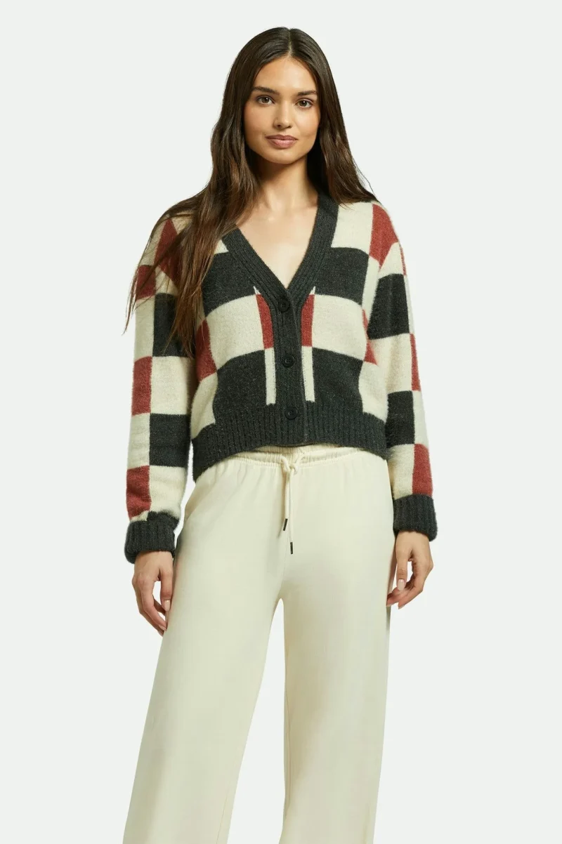 rivington cowhide crew cardigan whitecap black check