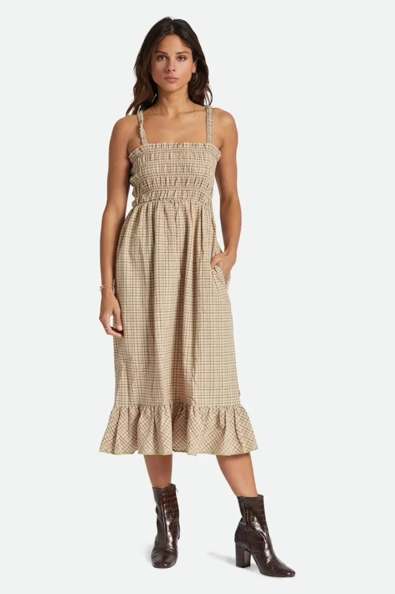 seersucker sand midi dress for women