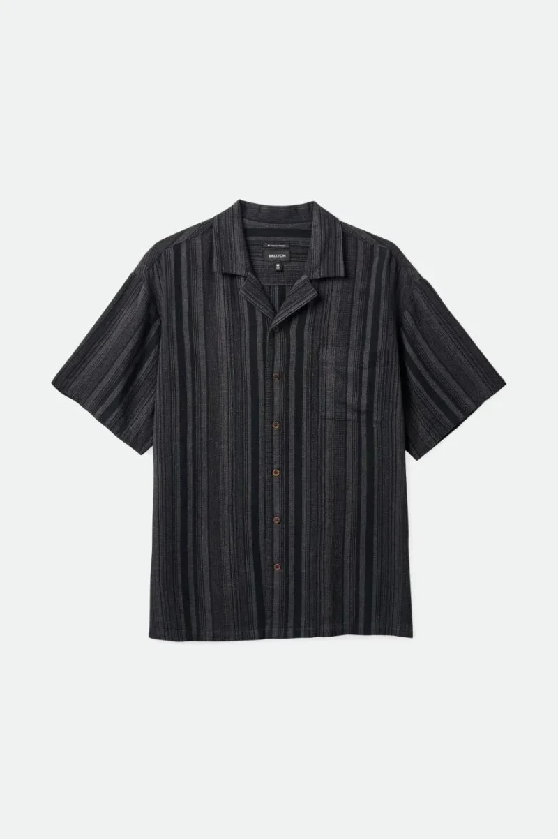 seersucker summer camp collar shirt black charcoal