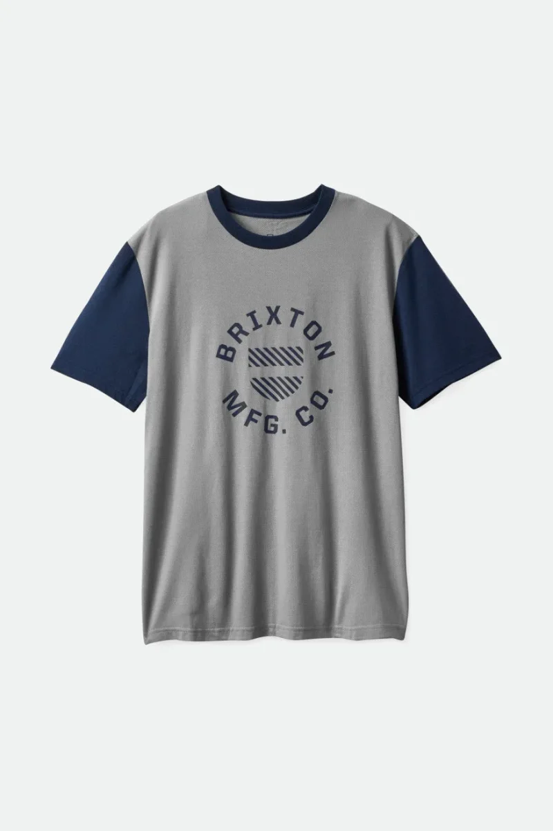 shield crest utility short sleeve knit grey navy