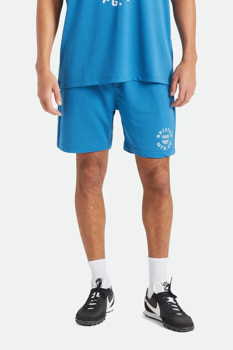 sky blue shield crest mesh shorts