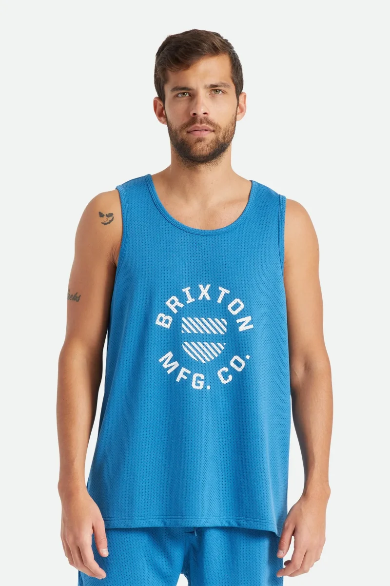 sky blue shield crest tank top