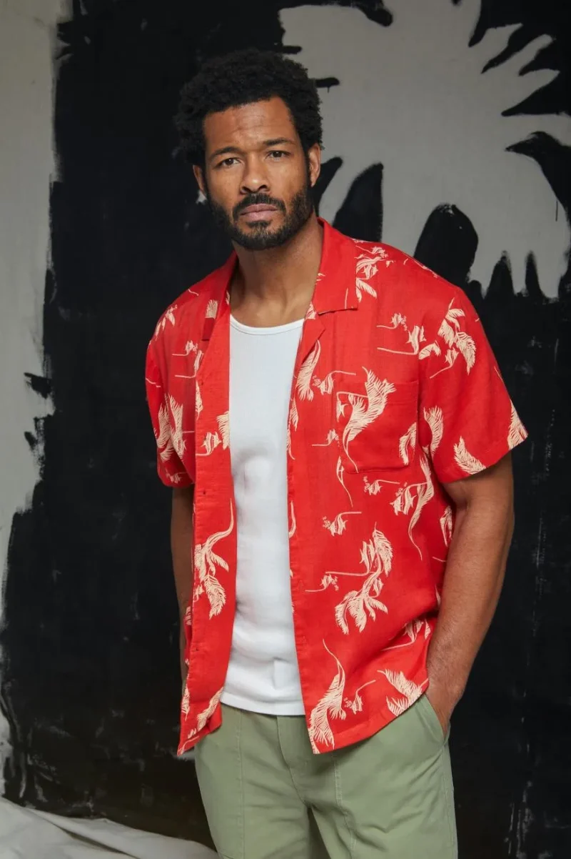 slub aloha shirt red white coconut