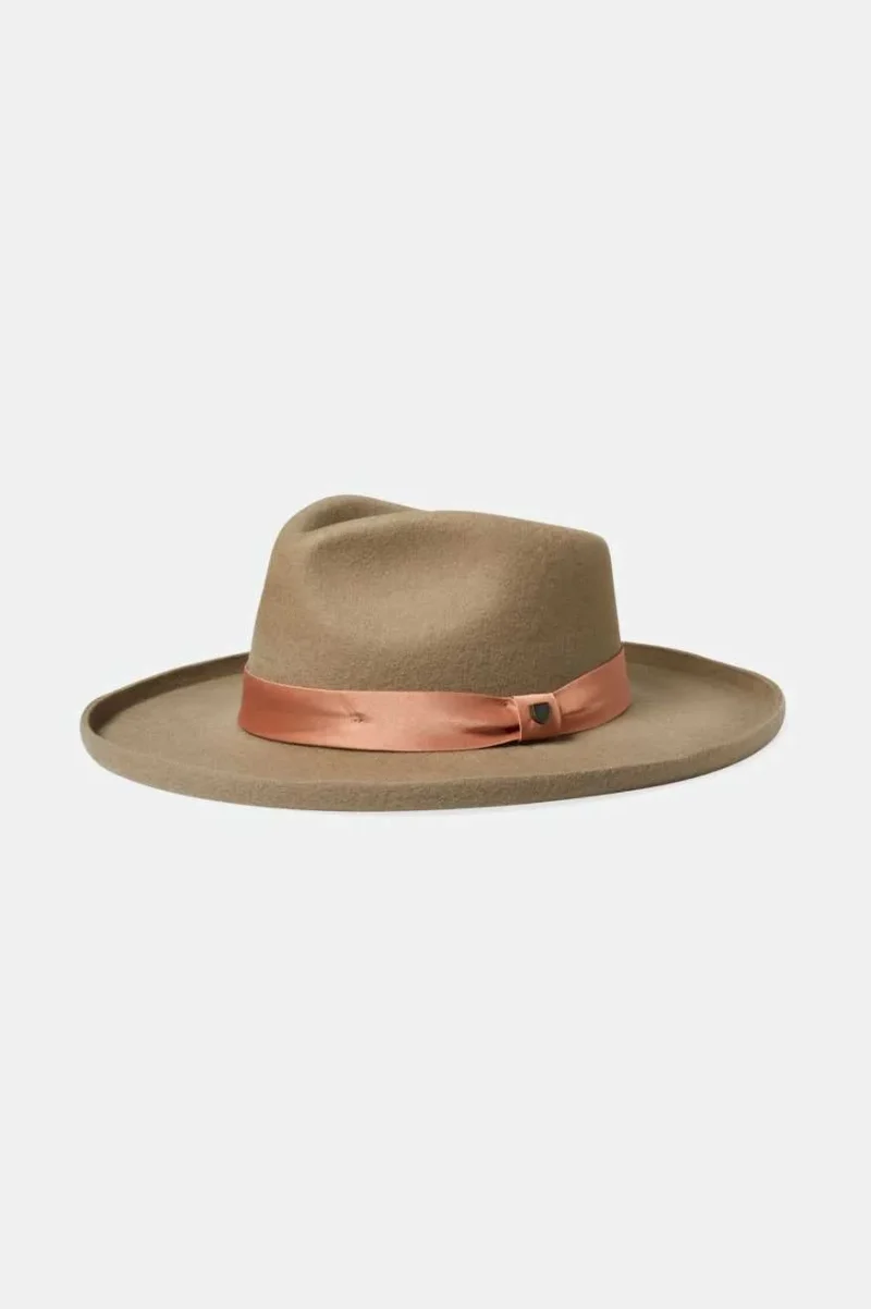 timberwolf felt fedora hat with rose gold satin band