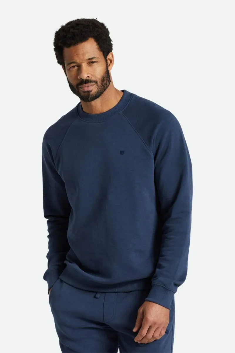 washed navy slub french terry crew sweatshirt