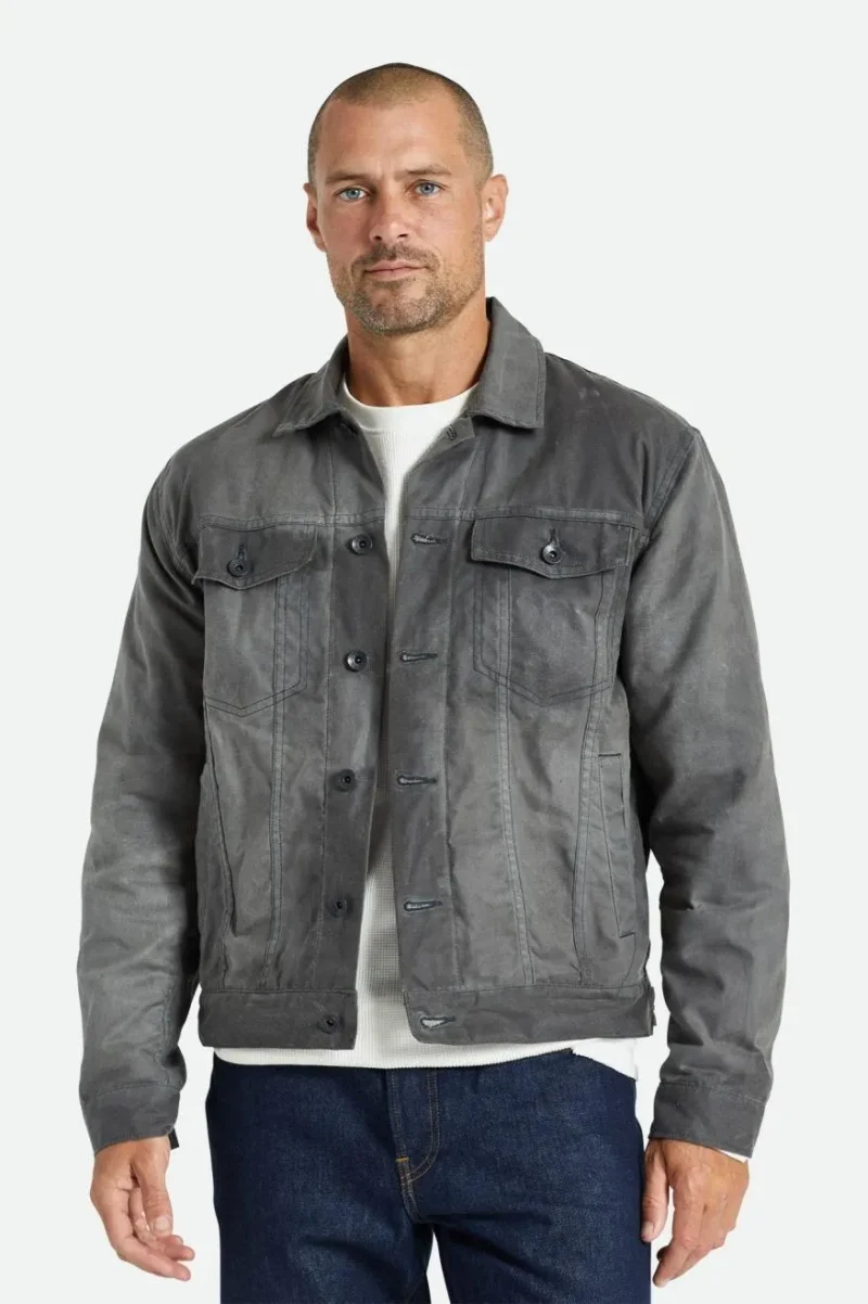 waxed canvas trucker jacket charcoal