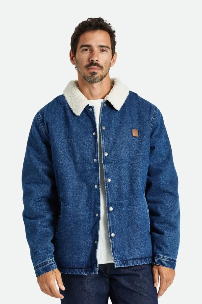 worn indigo sherpa lined coaches jacket