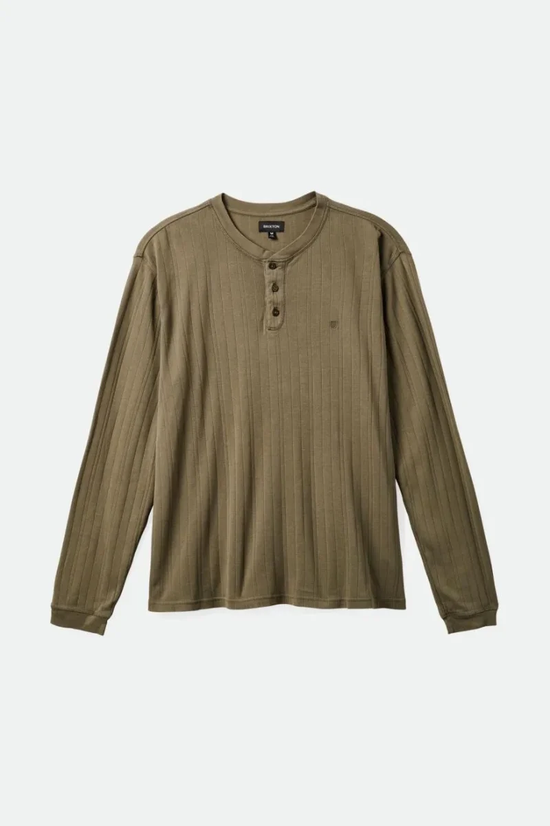 wren olive ribbed long sleeve henley shirt